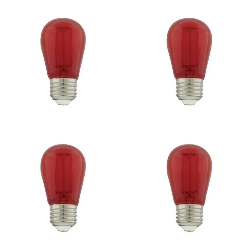 1 Watt - S14 LED Filament - Red Transparent Glass Bulb - E26 Base - 120V - Non-Dimmable - Pack of 4