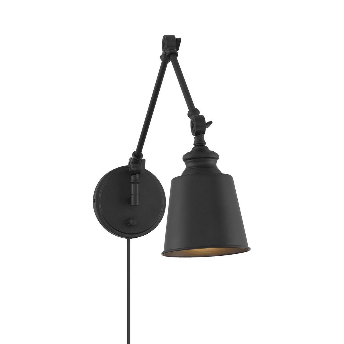 1-Light Adjustable Wall Sconce in Matte Black (Set of 2)