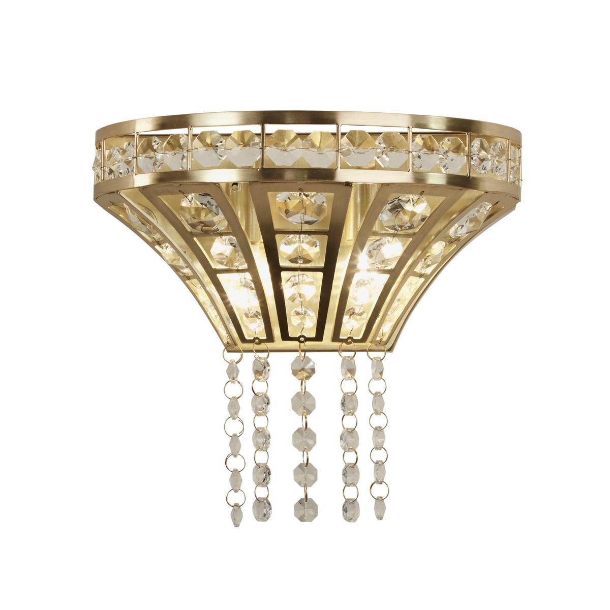 Gemma Twin Wall Light In Satin Brass & Clear Crystal