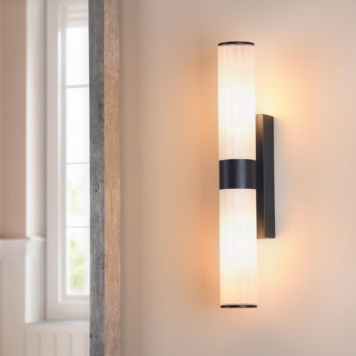 Lars IP44 Up and Down Wall Light in Matt Black with White Diffusers
