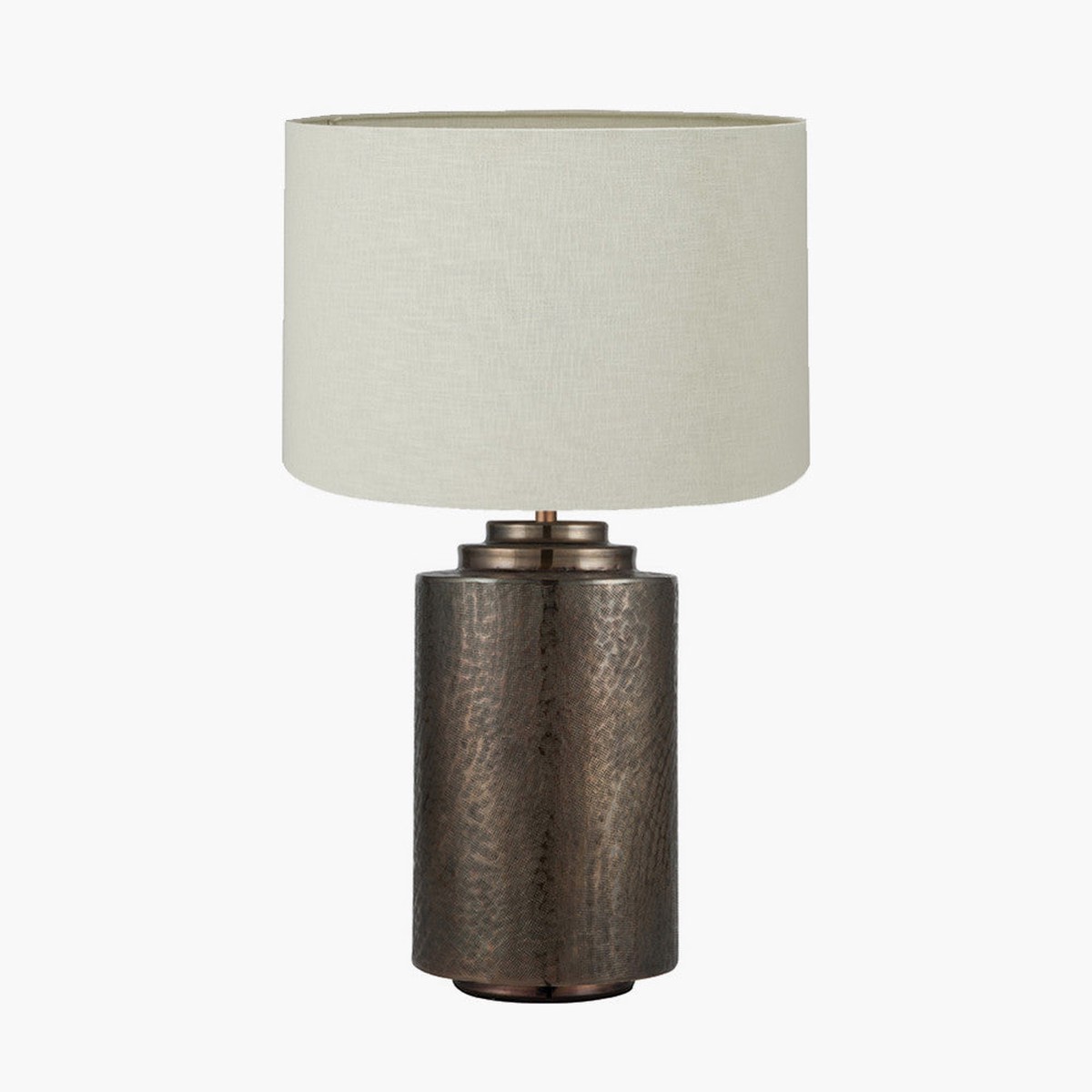 Zuri Large Antique Brass Metal Pot Table Lamp Base with Lino 45cm Cream Self Lined Linen Cylinder Lampshade | OUTLET