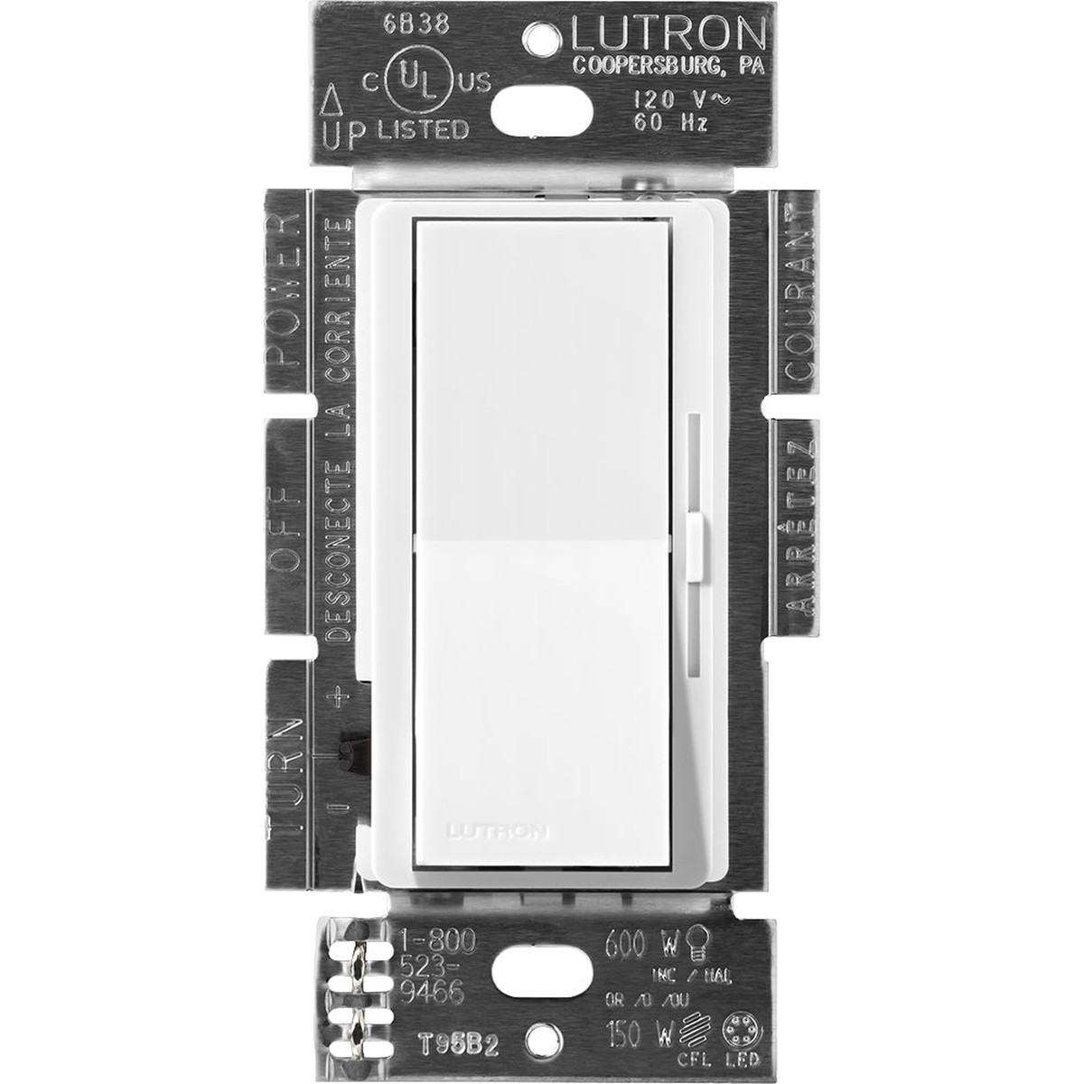 Lutron Diva Dimmer, 300W, Electronic Low-Voltage, Single-Pole, 120V, Snow, DVSCELV-300P-SW