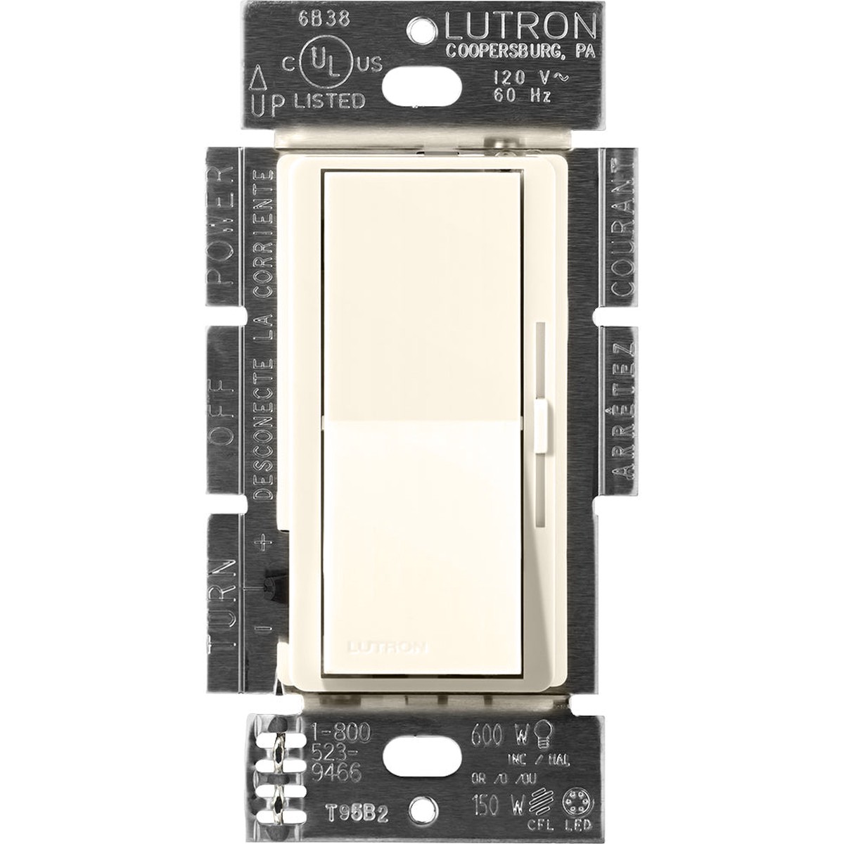 Lutron Diva Dimmer, 450W, Magnetic Low-Voltage, Single-Pole, 120V, Biscuit, DVSCLV-600P-BI